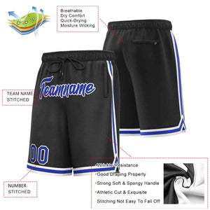 Short de basket-ball sport personnalisé noir royal-blanc