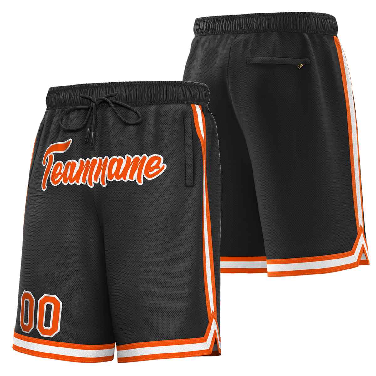 Short de basket-ball sport personnalisé noir orange-blanc