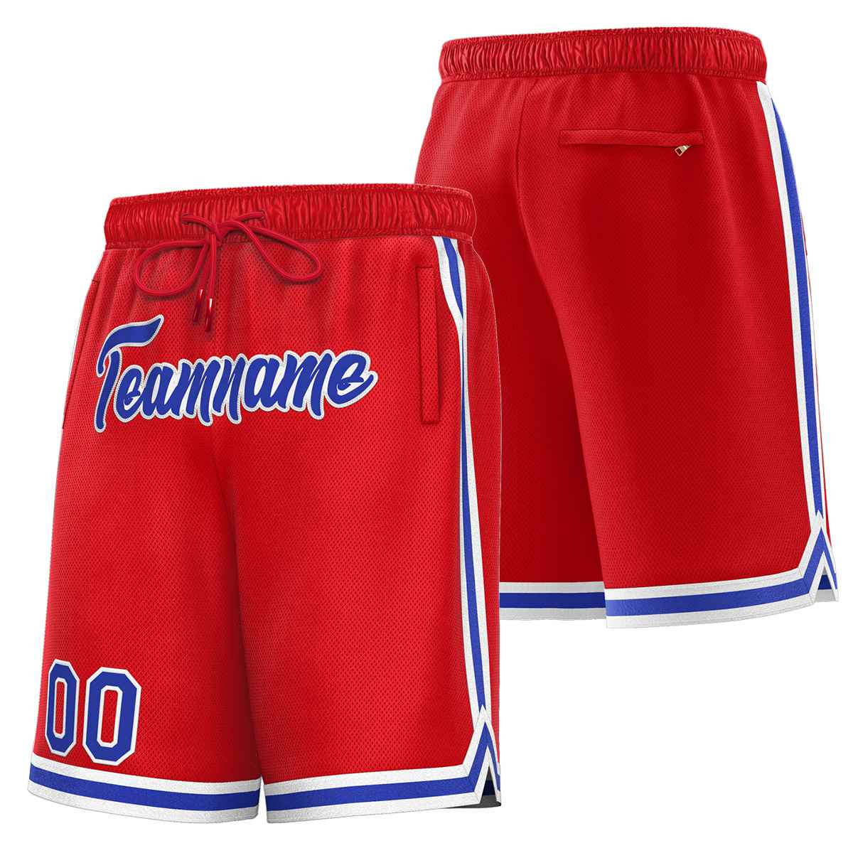 Short de basket-ball sport rouge royal-blanc personnalisé