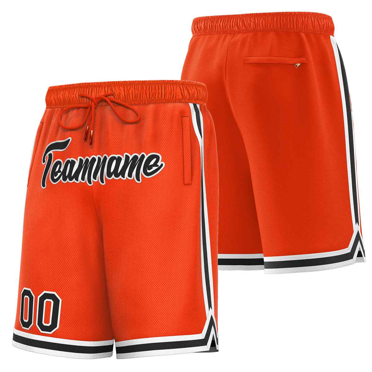 Short de basket-ball sport personnalisé orange noir-blanc