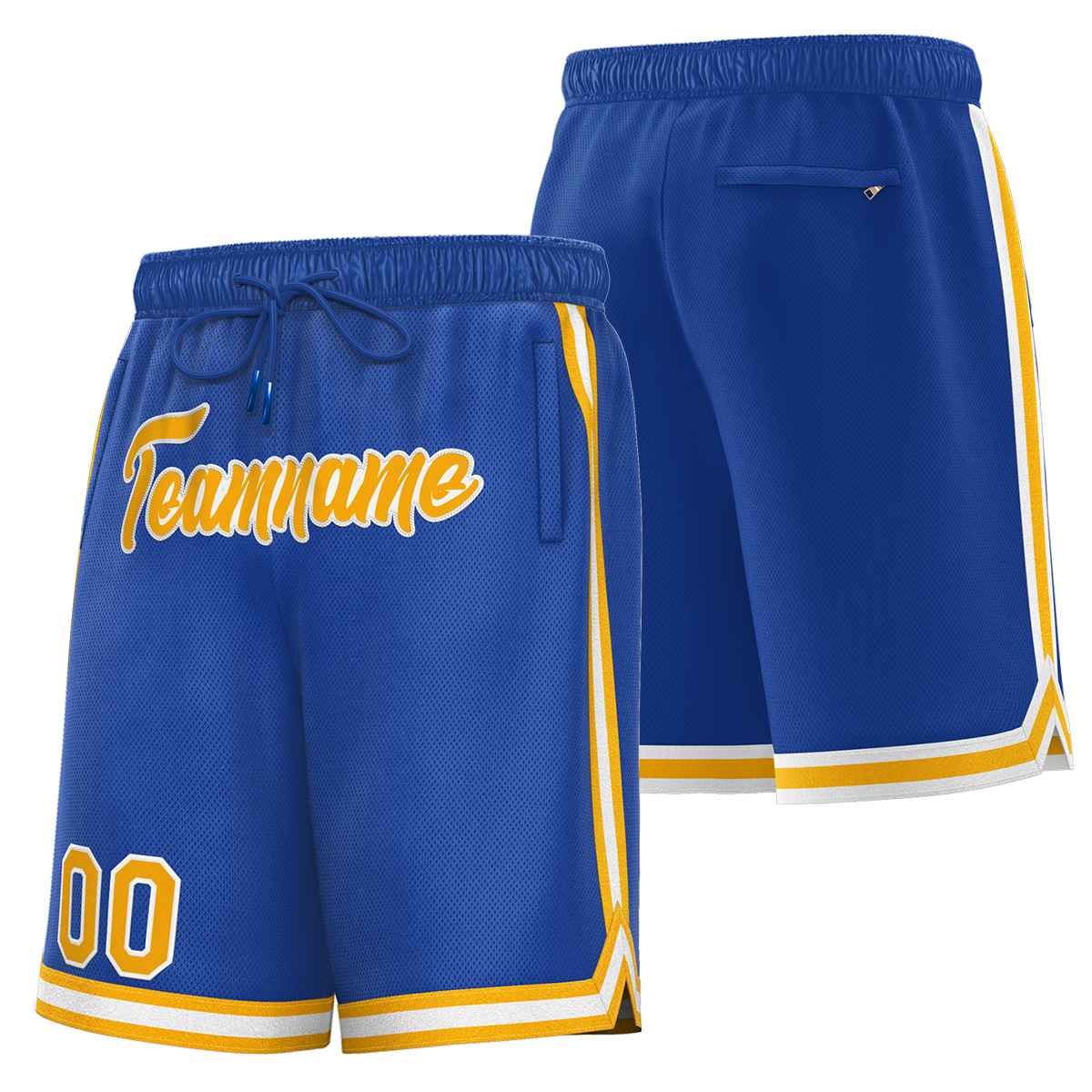 Short de basket-ball sport personnalisé jaune-blanc royal