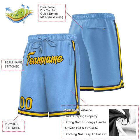 Custom Powder Blue Gold-Black Sport Basketball Shorts