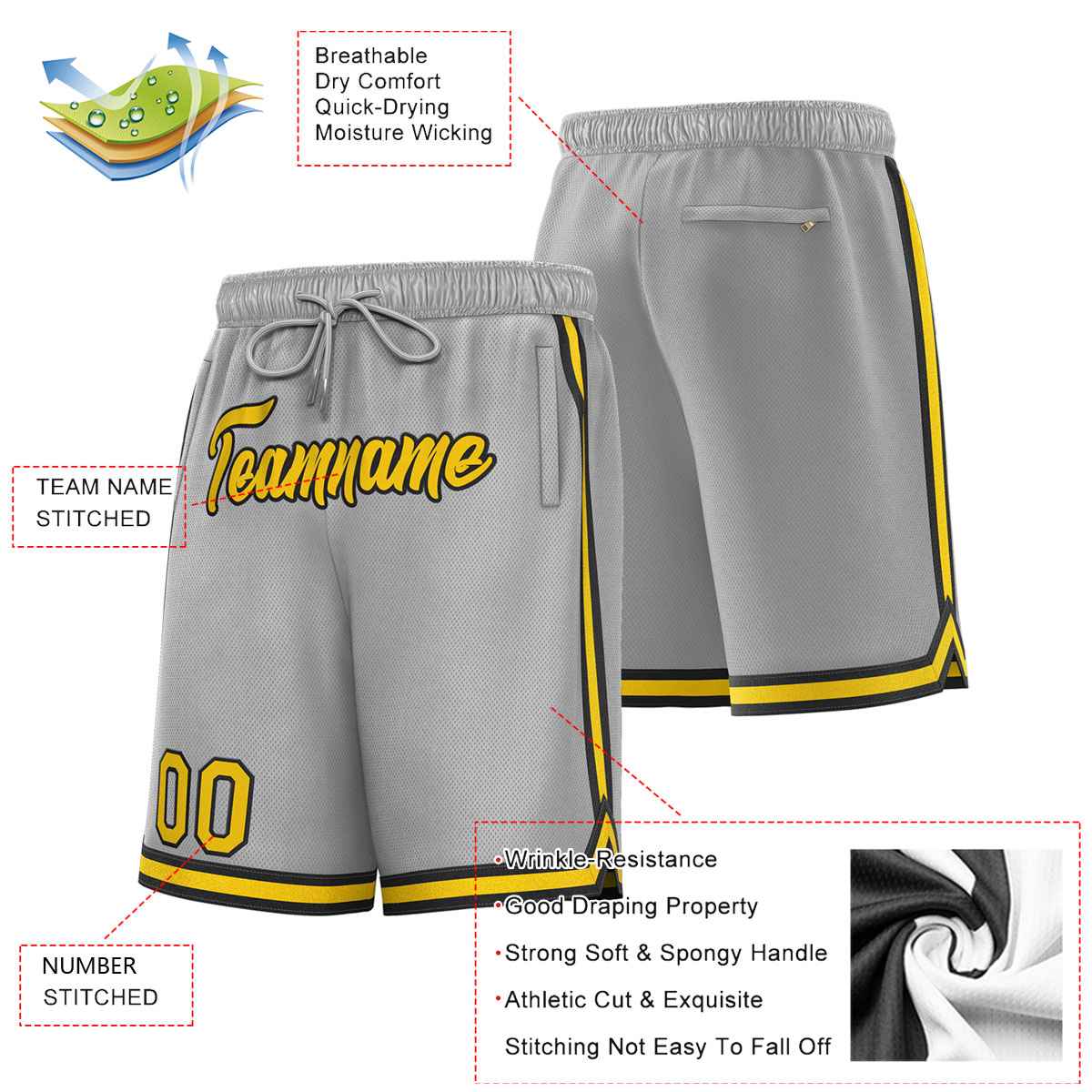 Custom Gray Gold-Black Sport Basketball Shorts