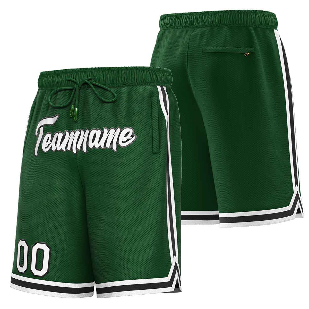 Short de basket-ball sport personnalisé vert blanc-noir