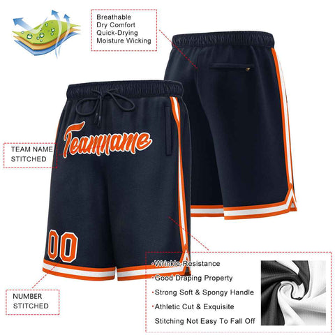 Custom Navy Orange-White Sport Basketball Shorts