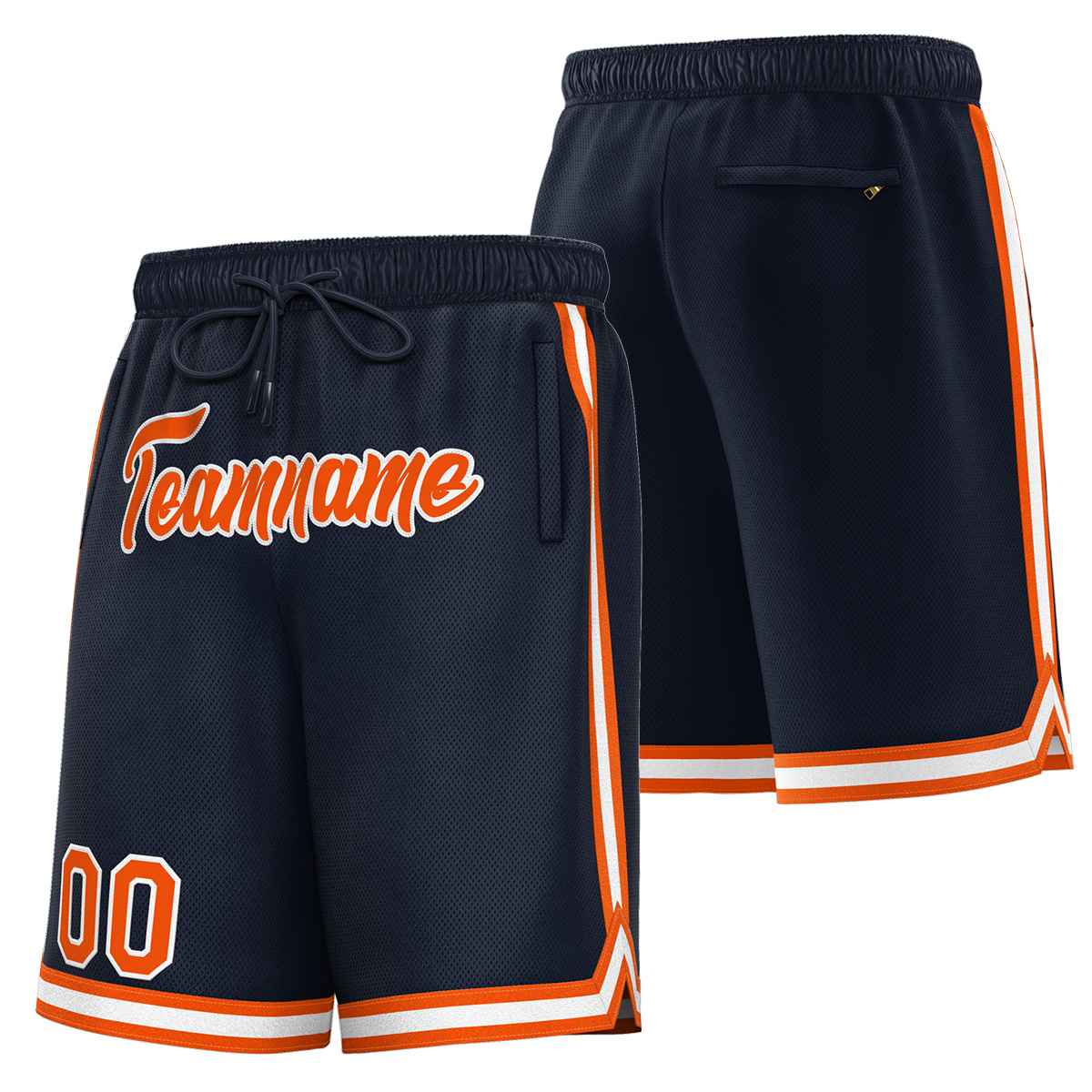 Short de basket-ball sport personnalisé bleu marine orange-blanc