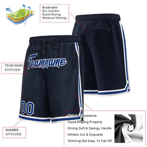 Short de basket-ball sport personnalisé bleu marine royal-blanc