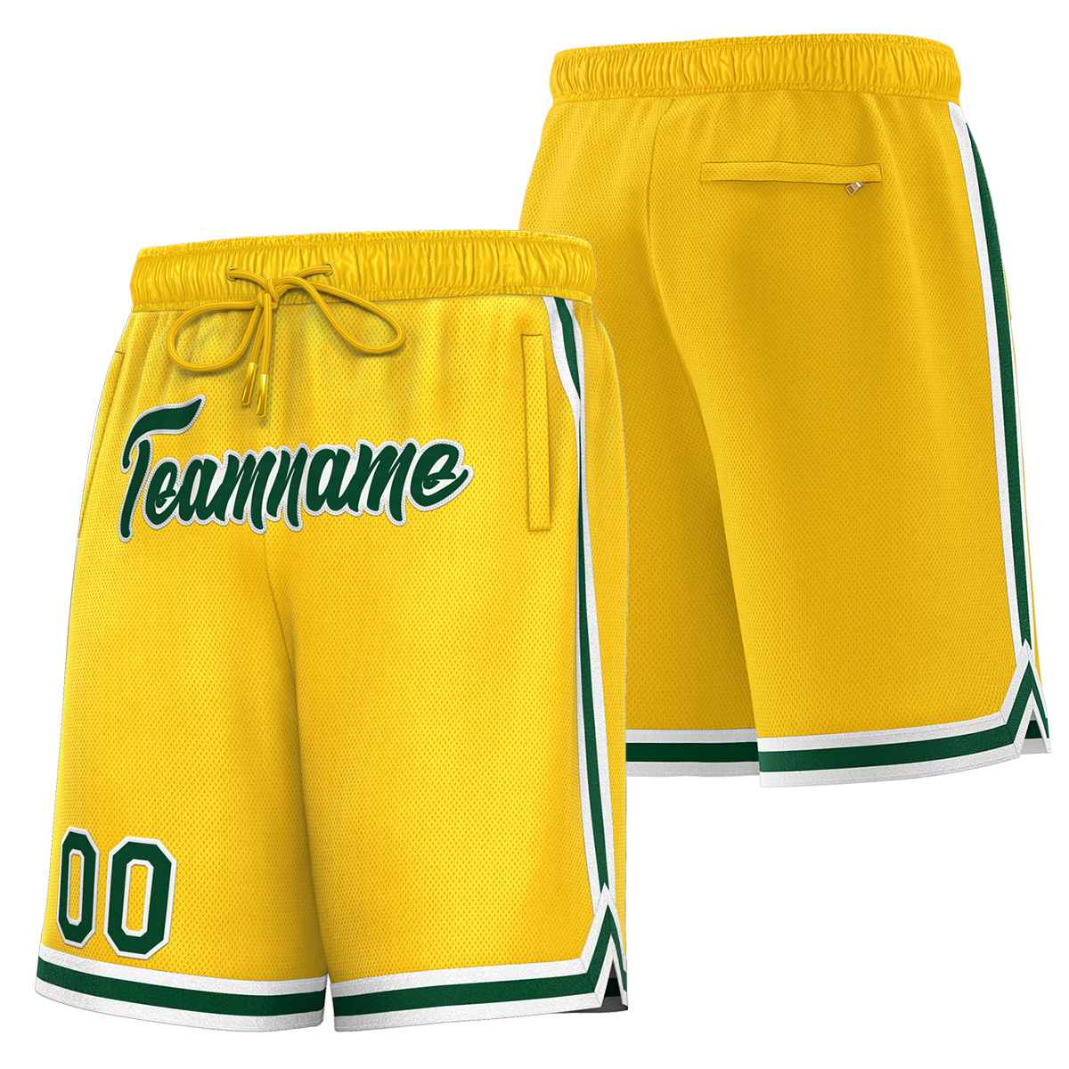 Short de basket-ball sport personnalisé jaune vert-blanc