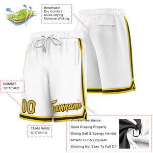 Custom White Yellow-Black Sport Basketball Shorts