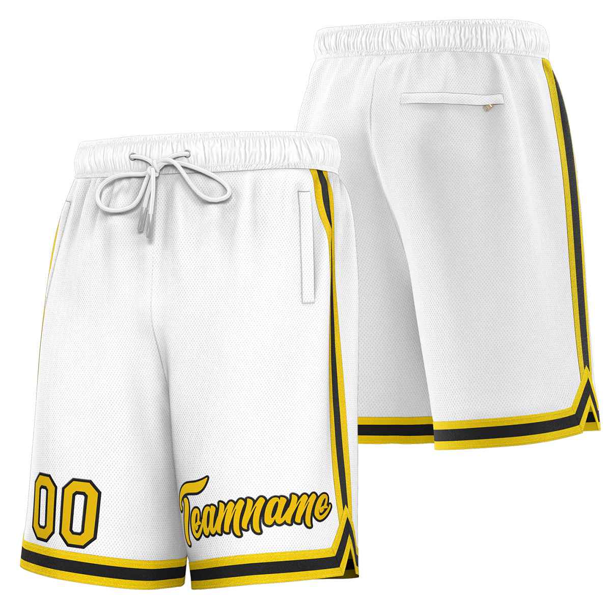 Short de basket-ball sport personnalisé blanc jaune-noir