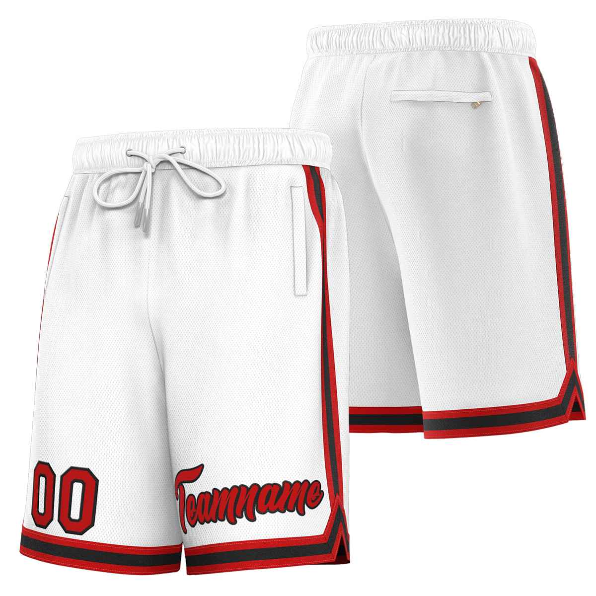 Short de basket-ball sport personnalisé blanc rouge-noir