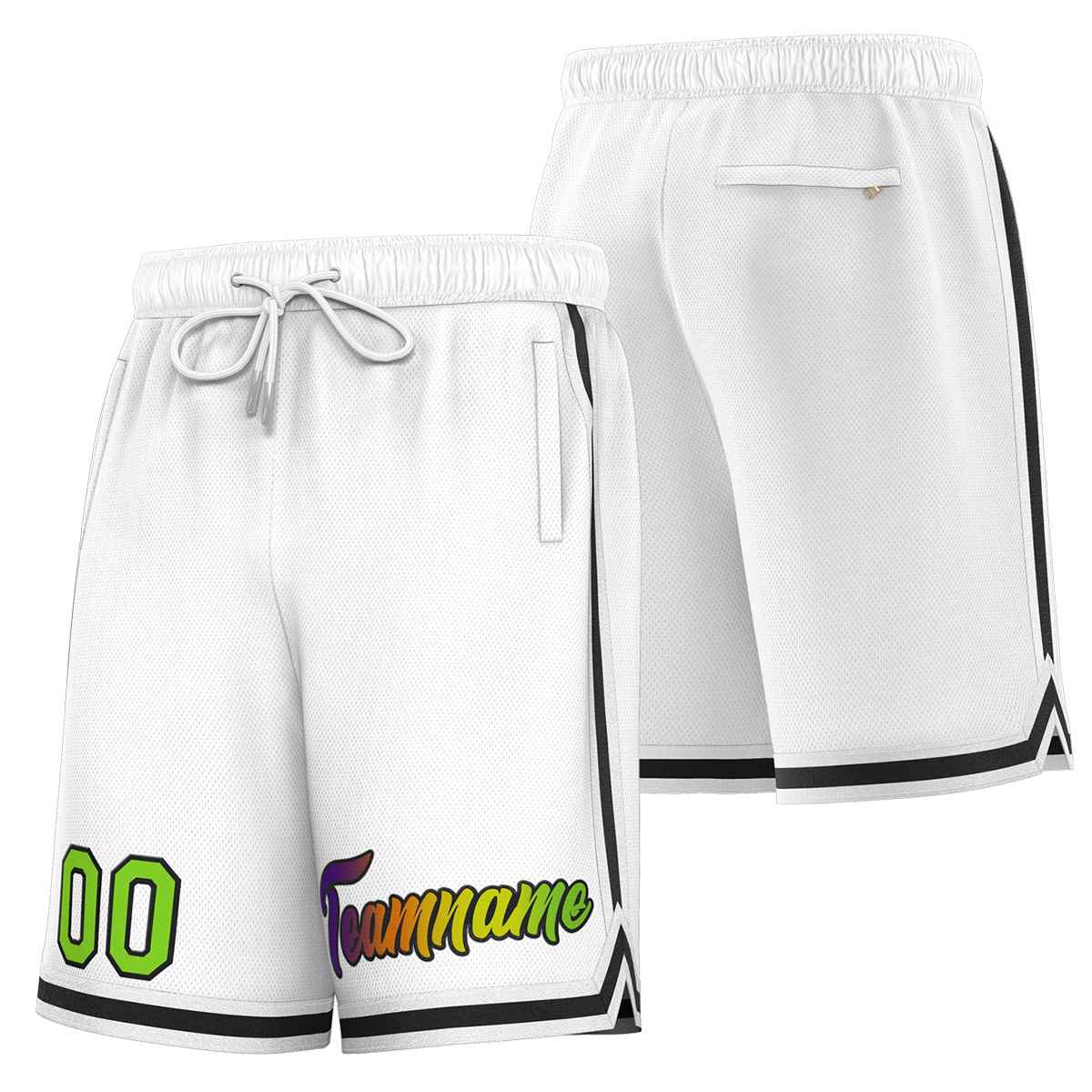 Short de basket-ball sport blanc noir personnalisé