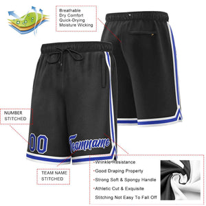 Short de basket-ball sport personnalisé noir royal-blanc