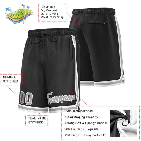 Custom Black Gray-White Sport Basketball Shorts