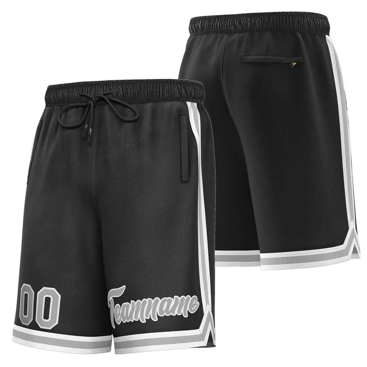 Short de basket-ball sport personnalisé noir gris-blanc