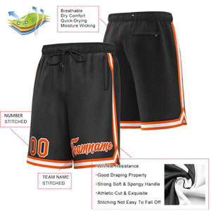 Short de basket-ball sport personnalisé noir orange-blanc