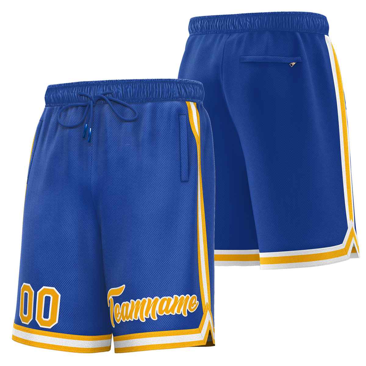 Short de basket-ball sport personnalisé jaune-blanc royal