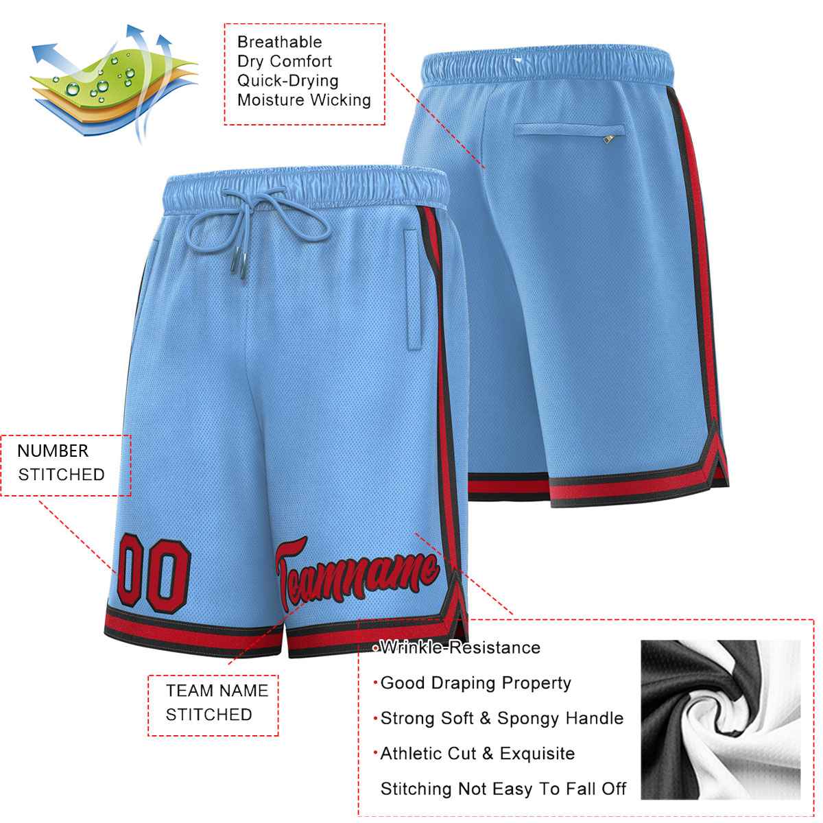 Custom Powder Blue Maroon-Black Sport Basketball Shorts