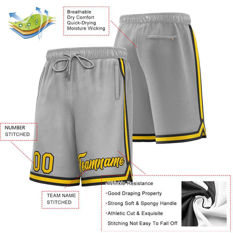 Custom Gray Gold-Black Sport Basketball Shorts