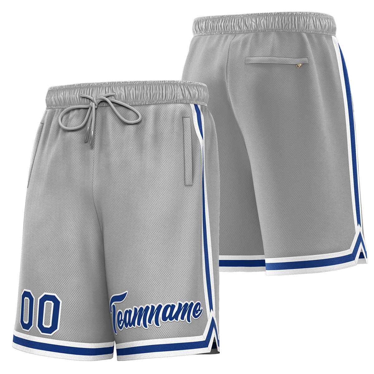 Short de basket-ball sport gris royal-blanc personnalisé