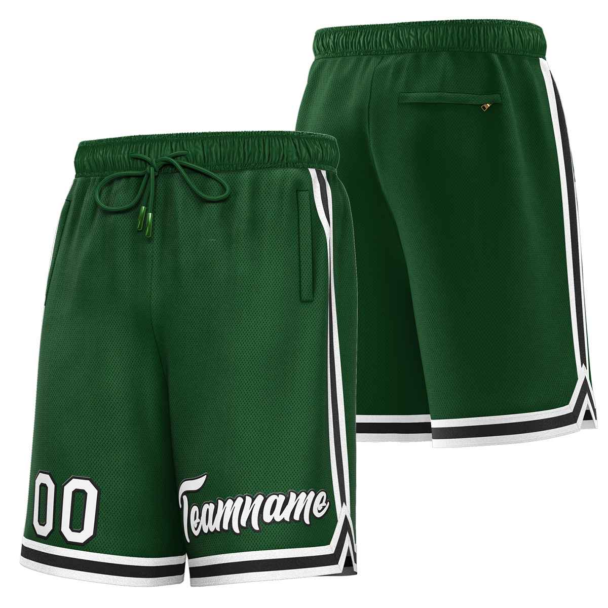 Short de basket-ball sport personnalisé vert blanc-noir