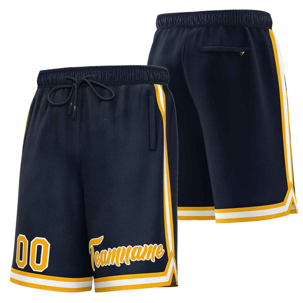 Short de basket-ball sport personnalisé bleu marine or-blanc