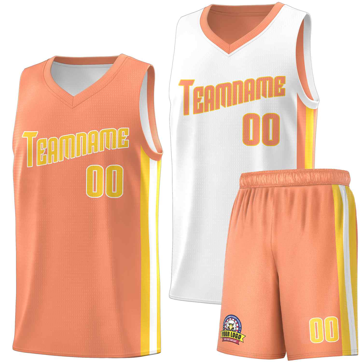 Custom White Orange-Yellow Double Side Sets Men Basketball Jersey