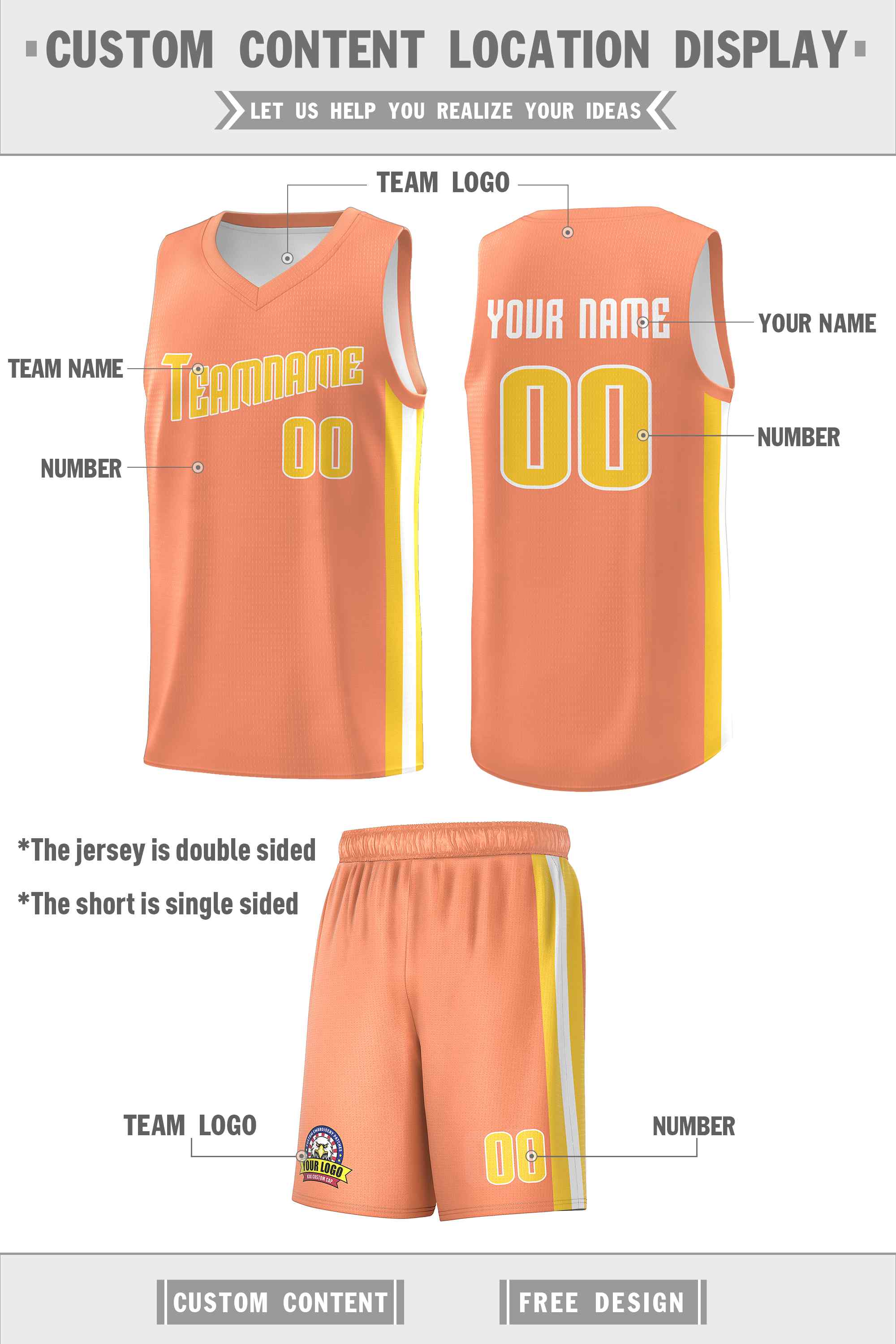 Custom White Orange-Yellow Double Side Sets Men Basketball Jersey