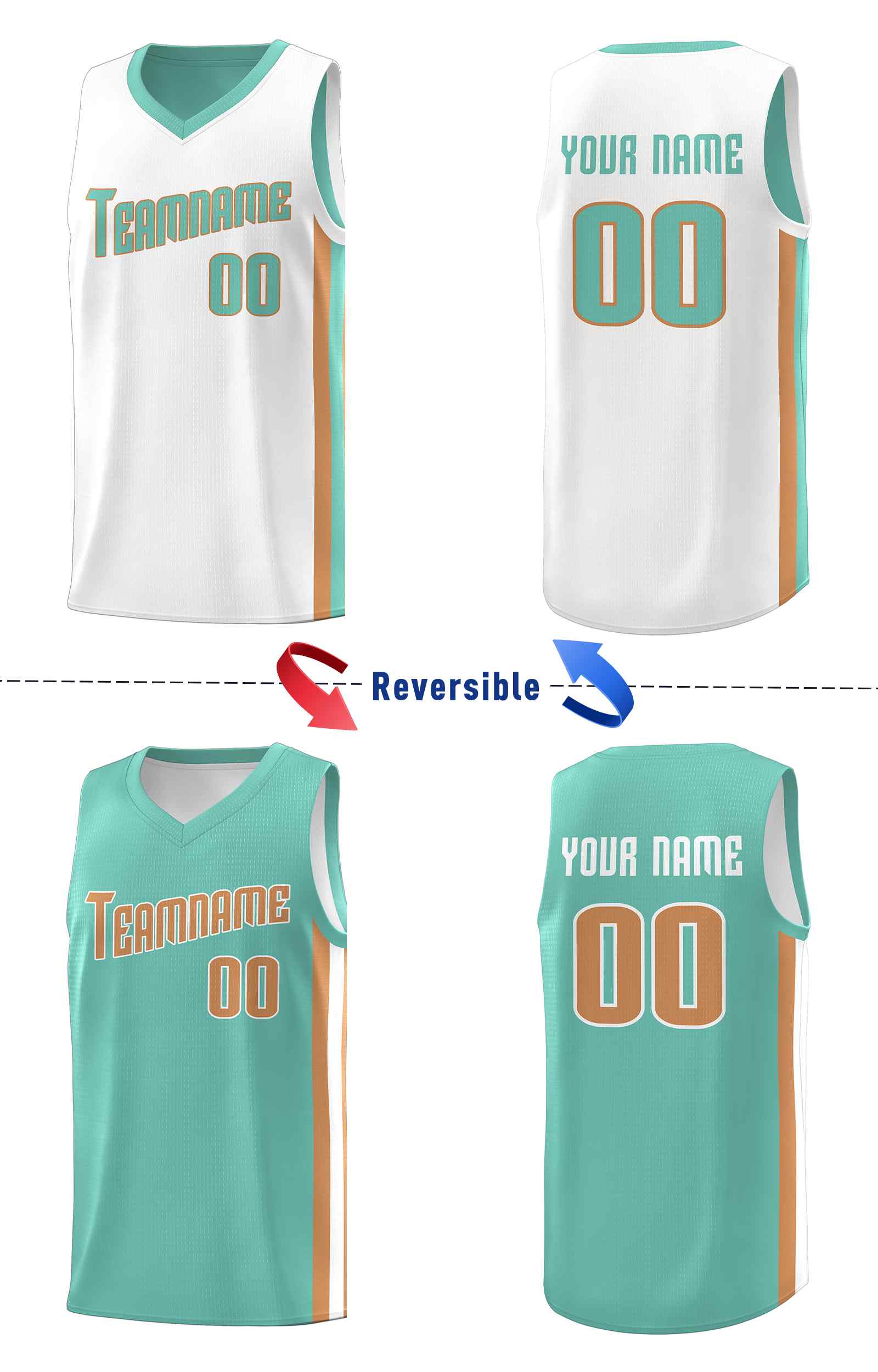 Custom White Aqua-Old Gold Double Side Sets Men Basketball Jersey