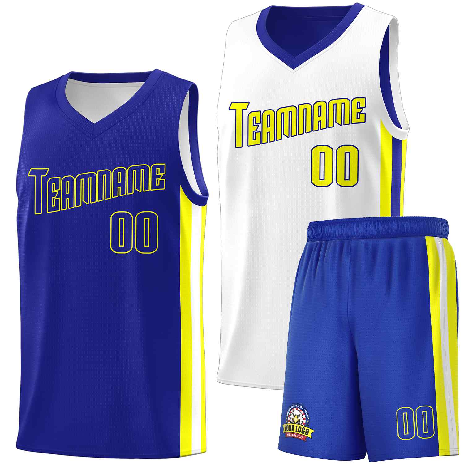 Custom Royal White-Yellow Double Side Sets Men Basketball Jersey