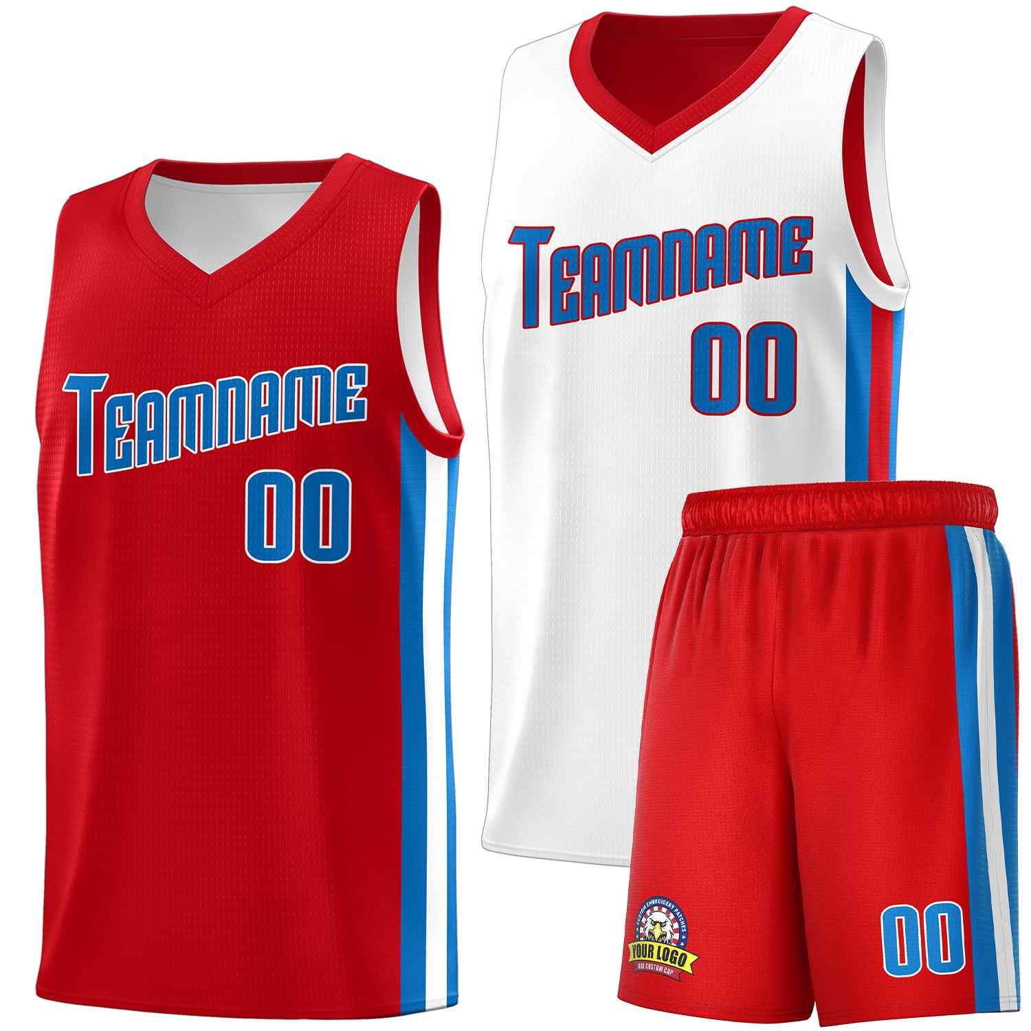 Custom Red White-Royal Double Side Sets Men Basketball Jersey