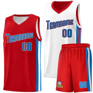 Maillot de basket-ball personnalisé pour hommes, ensembles Double face rouge blanc-Royal