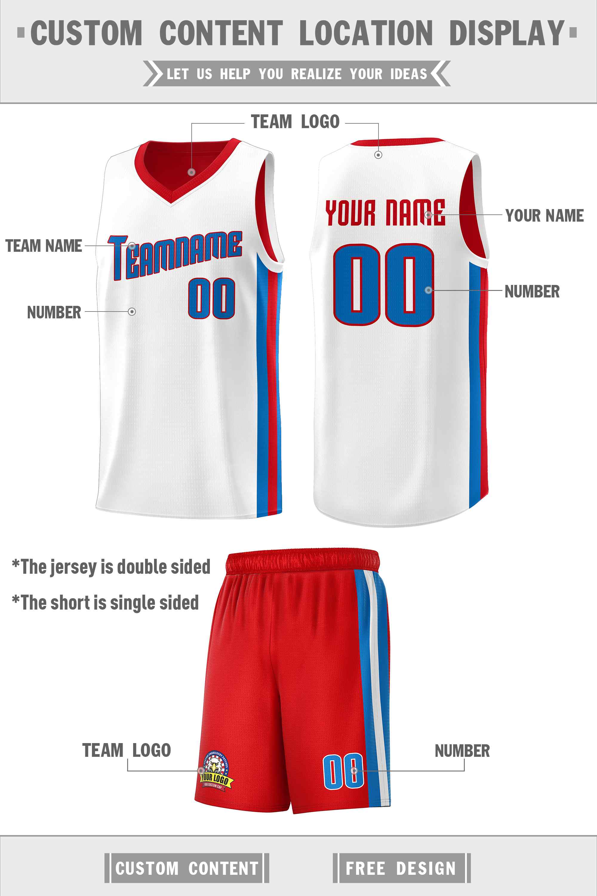 Custom Red White-Royal Double Side Sets Men Basketball Jersey