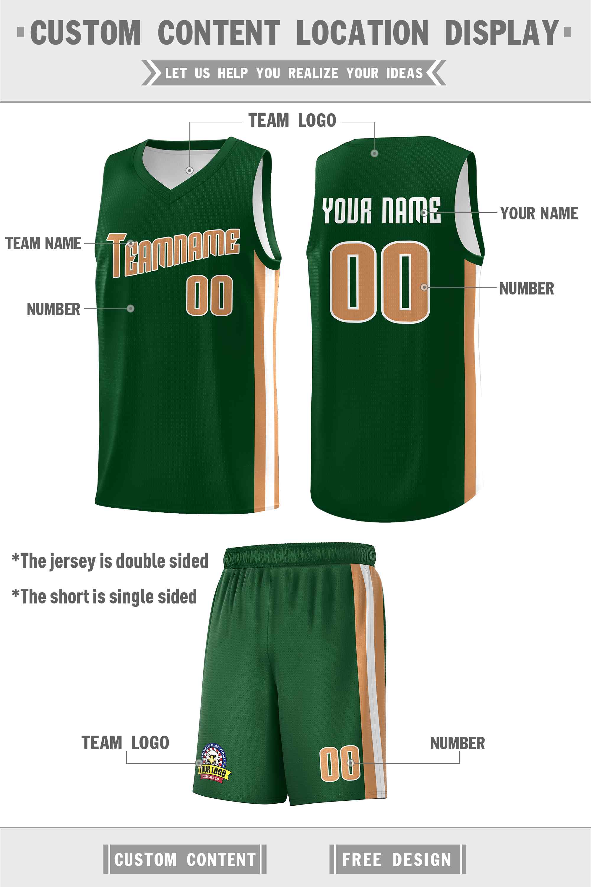 Custom Green White-Old Gold Double Side Sets Men Basketball Jersey