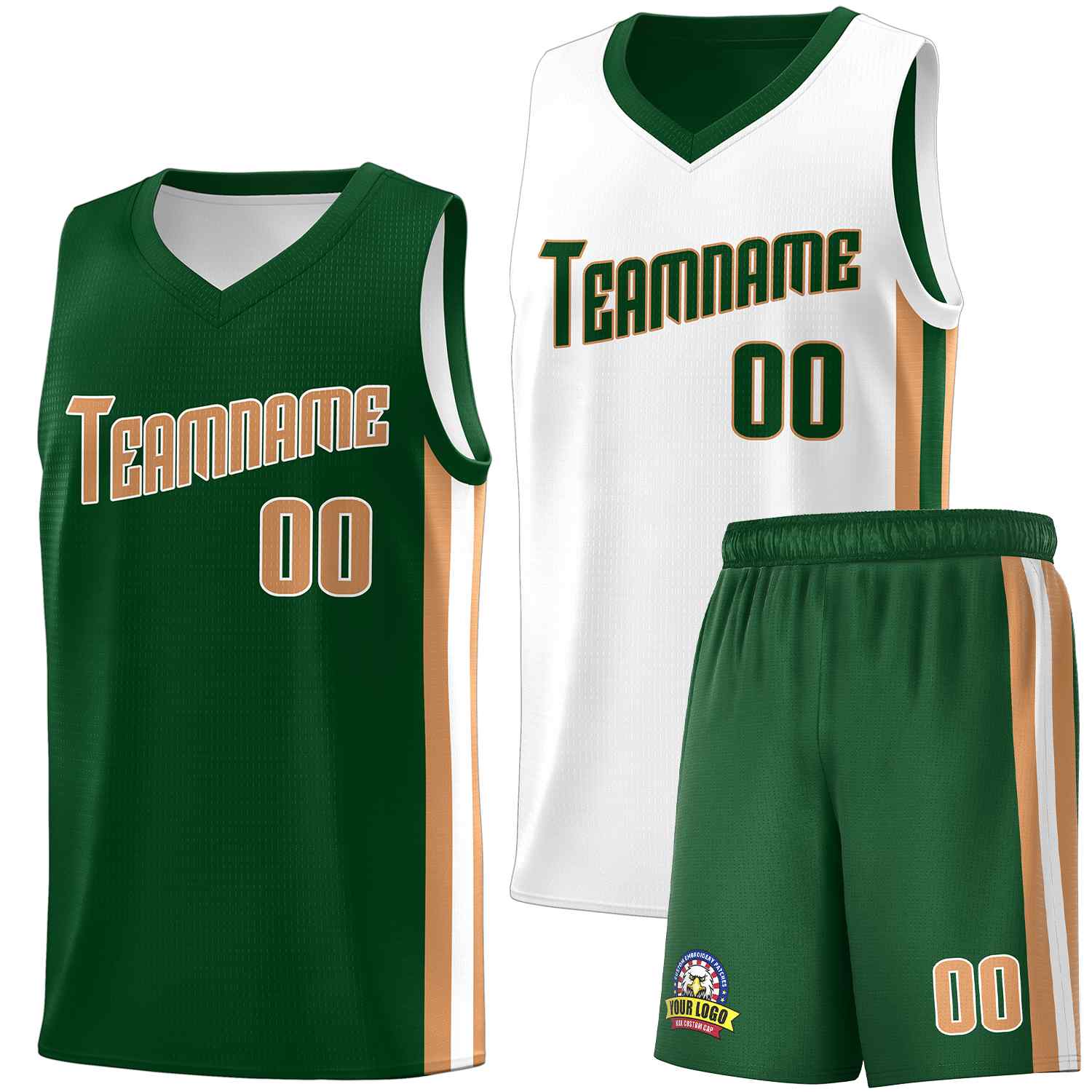 Custom Green White-Old Gold Double Side Sets Men Basketball Jersey