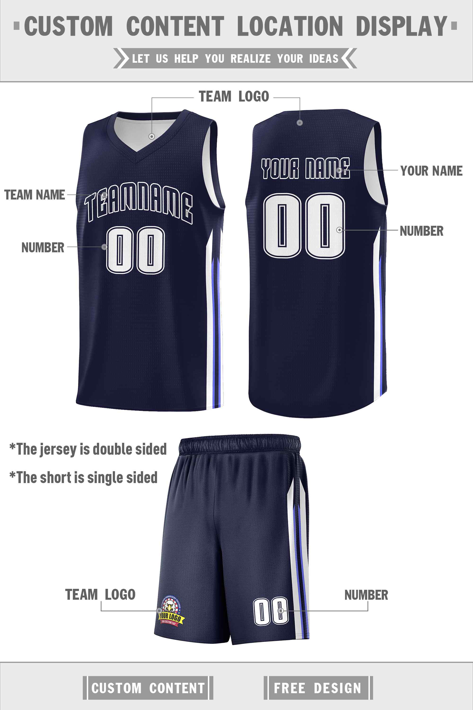 Custom Navy White Double Side Sets Men Basketball Jersey