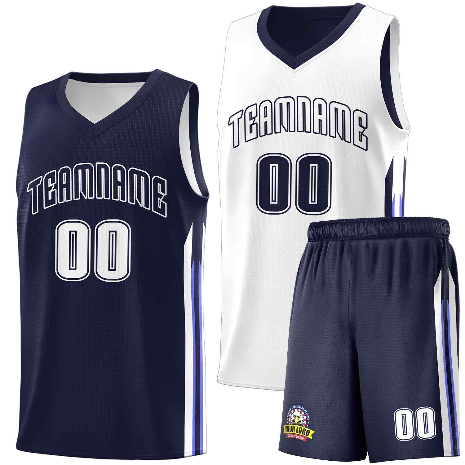 Maillot de basket-ball personnalisé pour hommes, ensemble Double face blanc marine