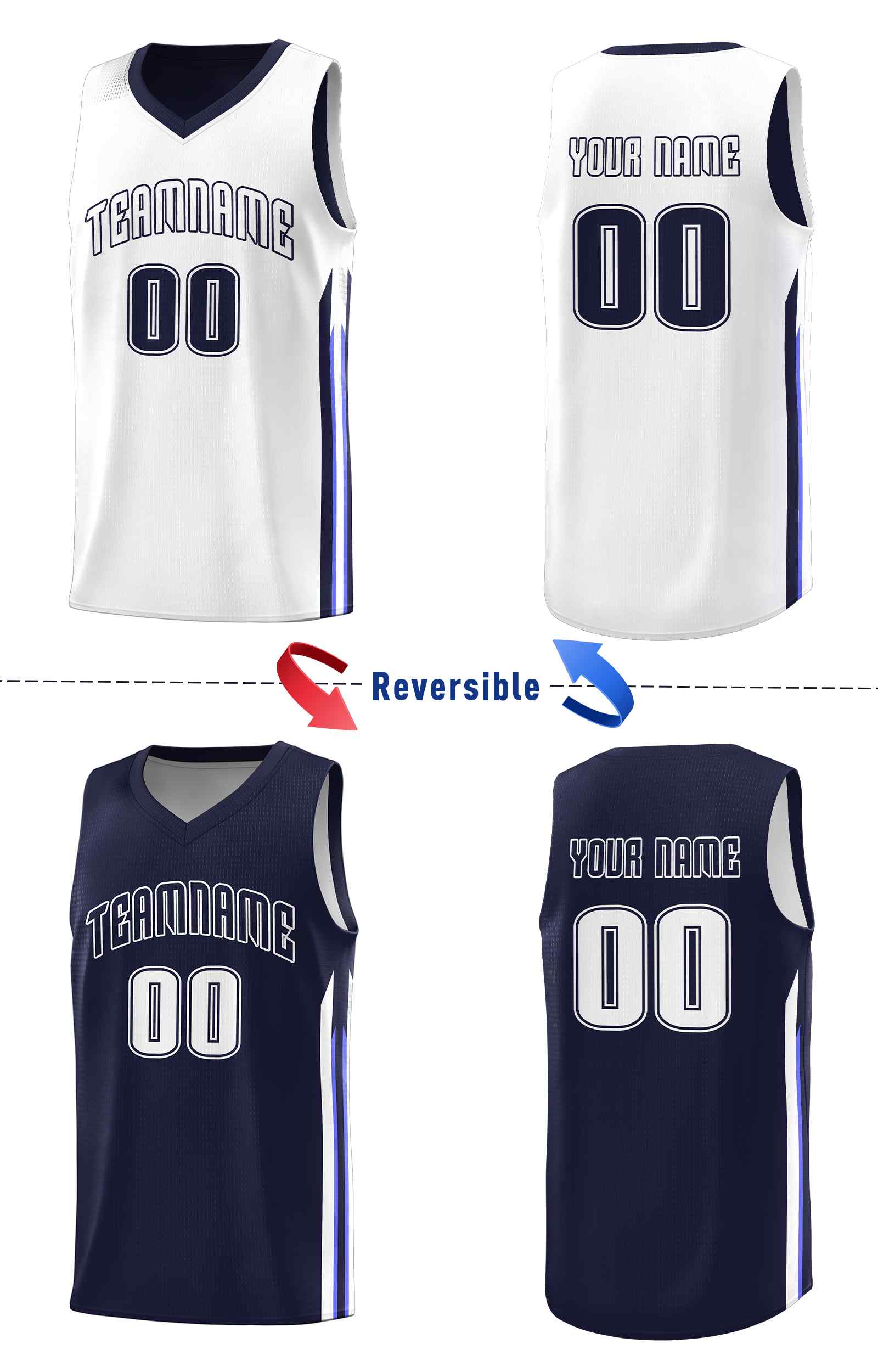 Custom Navy White Double Side Sets Men Basketball Jersey