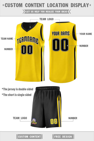 Le double côté jaune noir fait sur commande place le maillot de basket-ball d'hommes