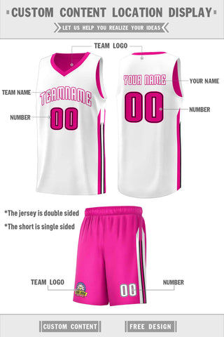 Custom Pink White Double Side Sets Men Basketball Jersey