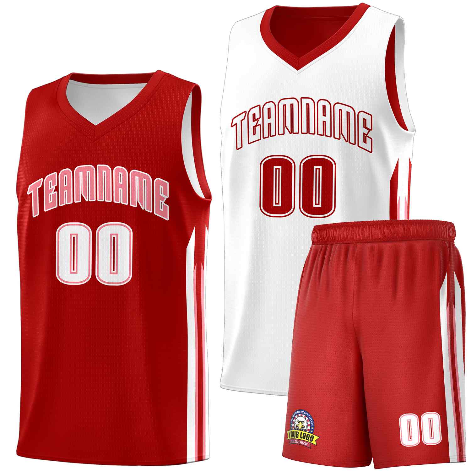 Custom Red White Double Side Sets Men Basketball Jersey