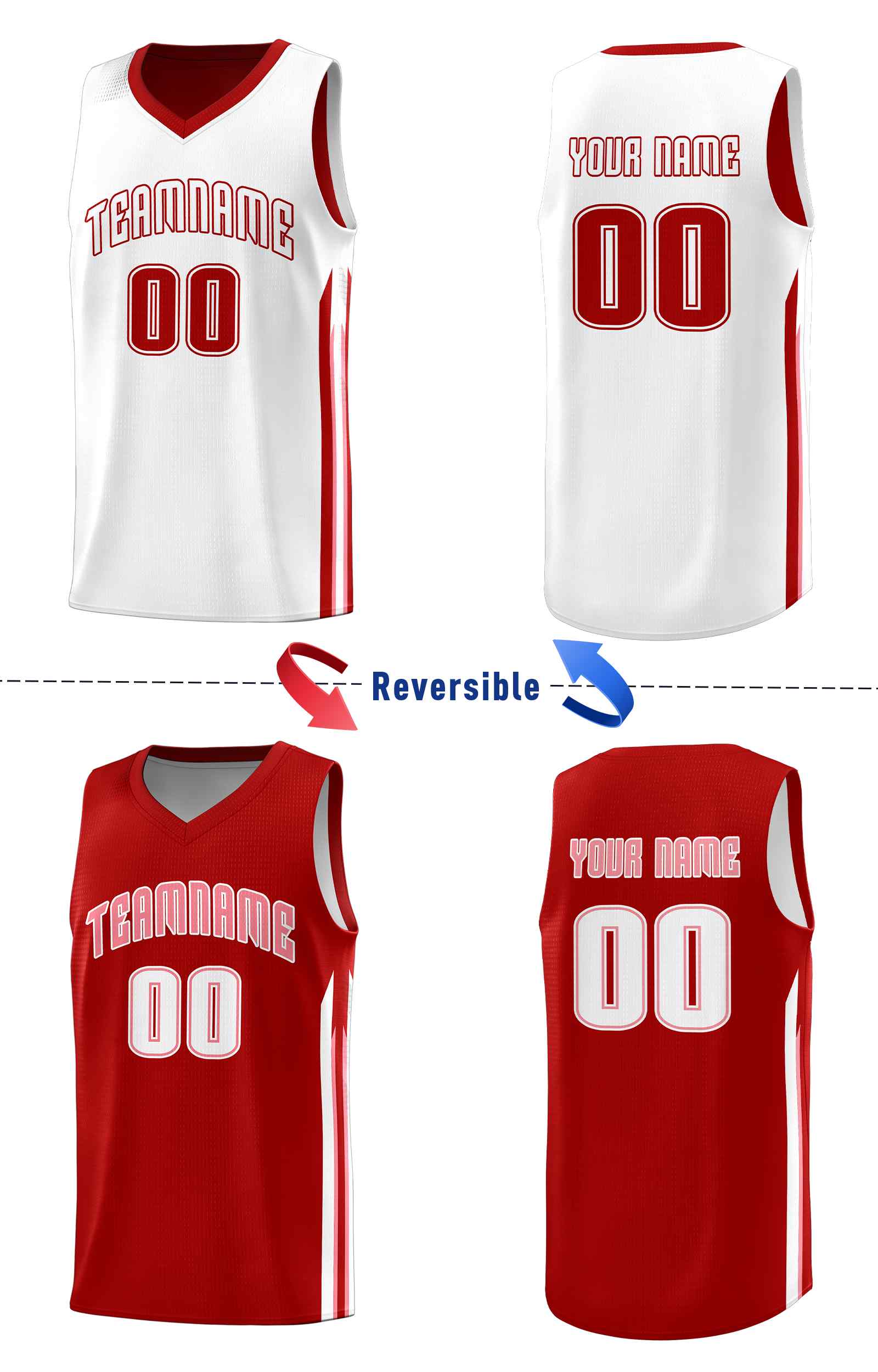 Custom Red White Double Side Sets Men Basketball Jersey