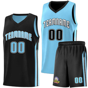 Custom Black Light Blue Double Side Sets Men Basketball Jersey