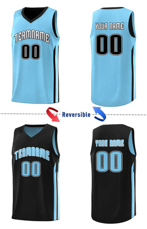 Custom Black Light Blue Double Side Sets Men Basketball Jersey