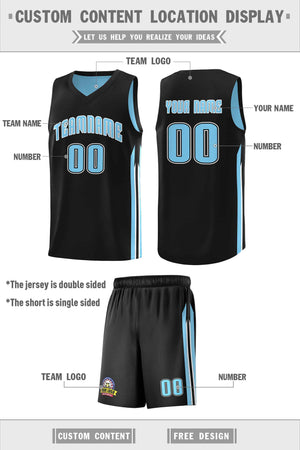 Custom Black Light Blue Double Side Sets Men Basketball Jersey