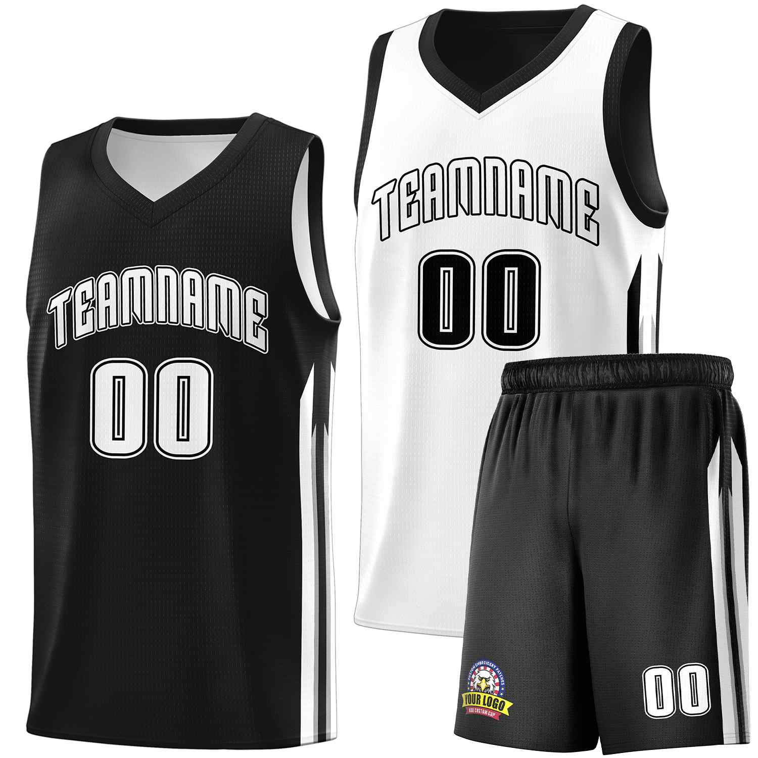 Custom Black White Double Side Sets Men Basketball Jersey