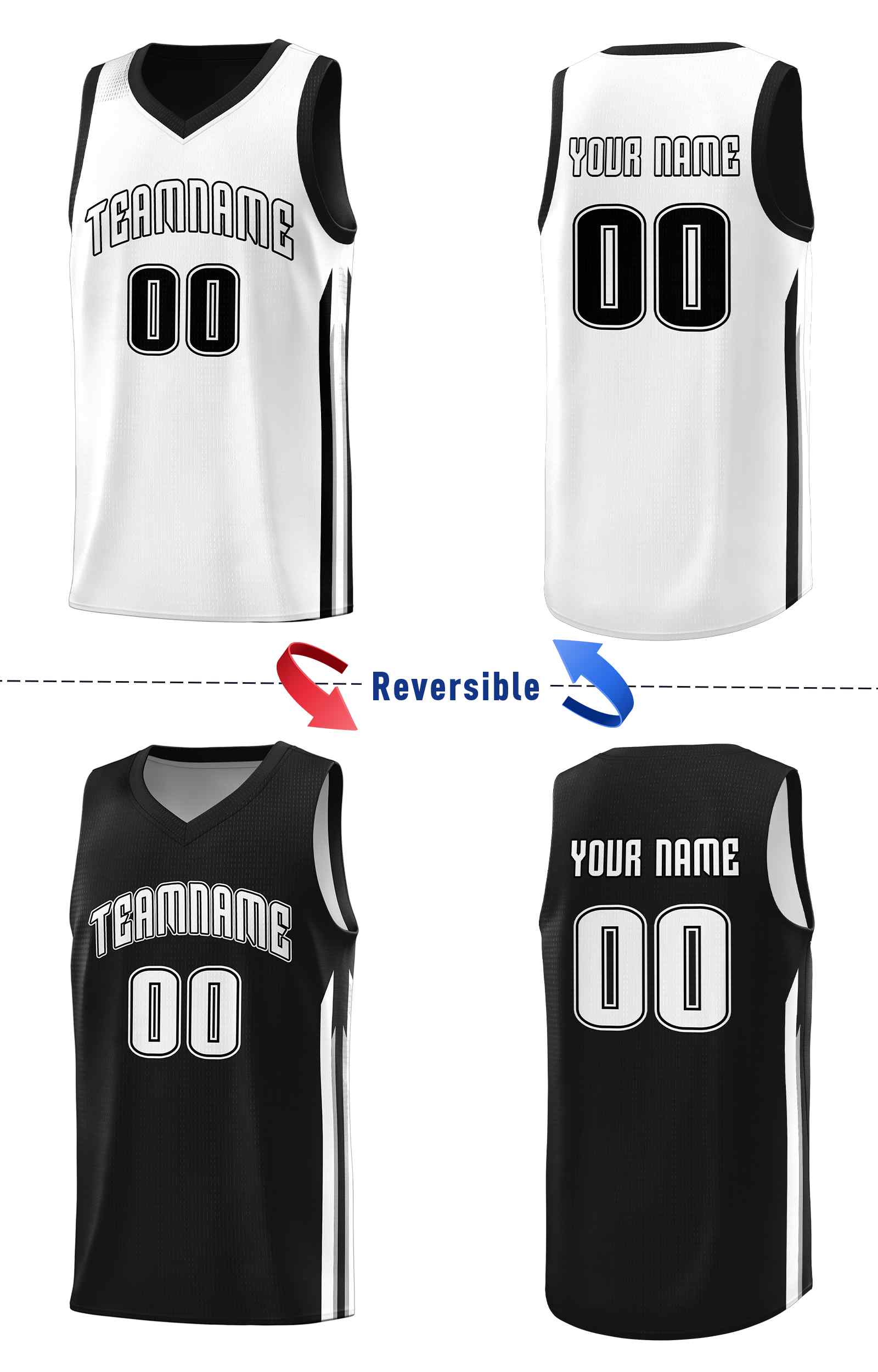 Custom Black White Double Side Sets Men Basketball Jersey