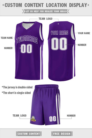 Maillot de basket-ball personnalisé pour hommes, ensemble Double face violet et blanc