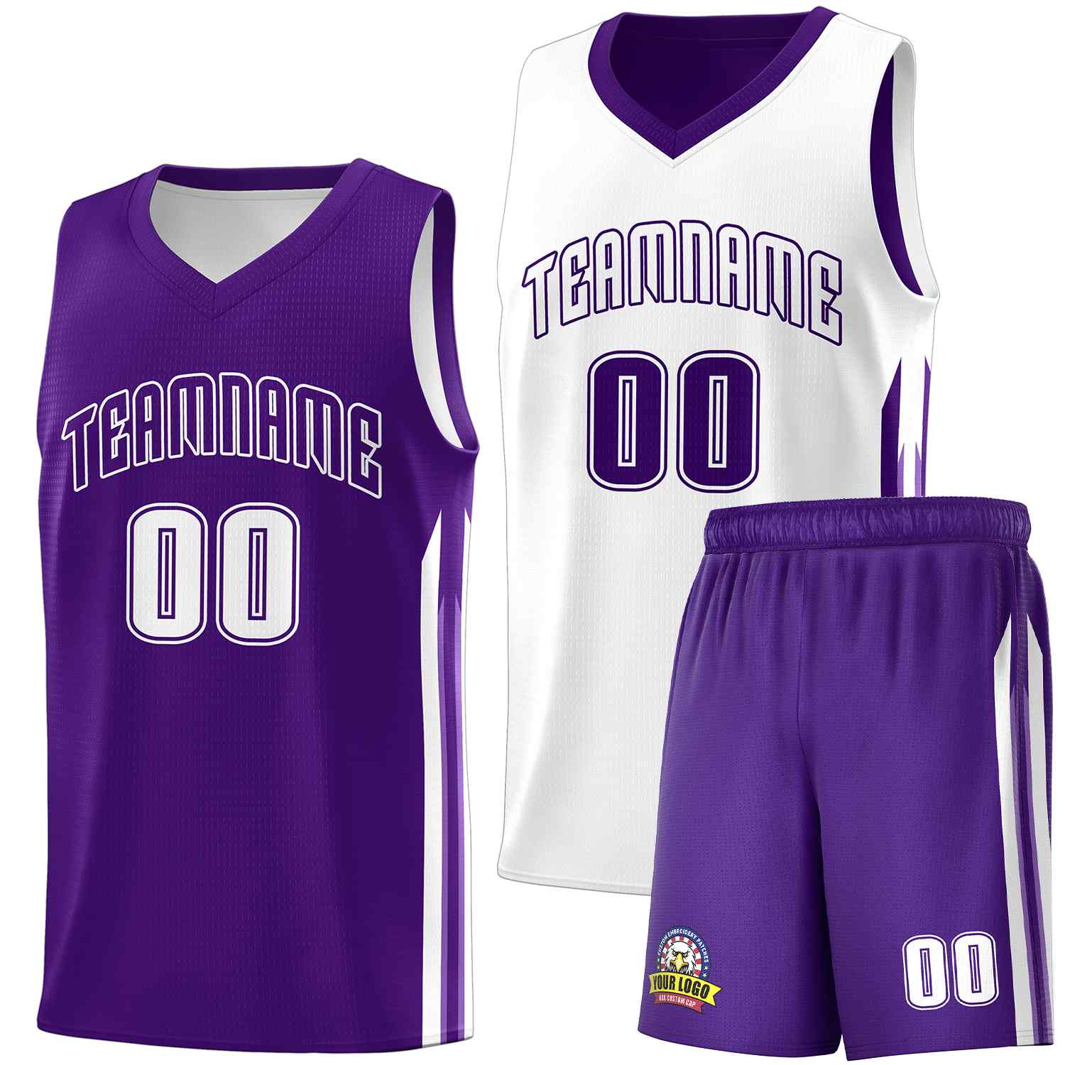 Maillot de basket-ball personnalisé pour hommes, ensemble Double face violet et blanc