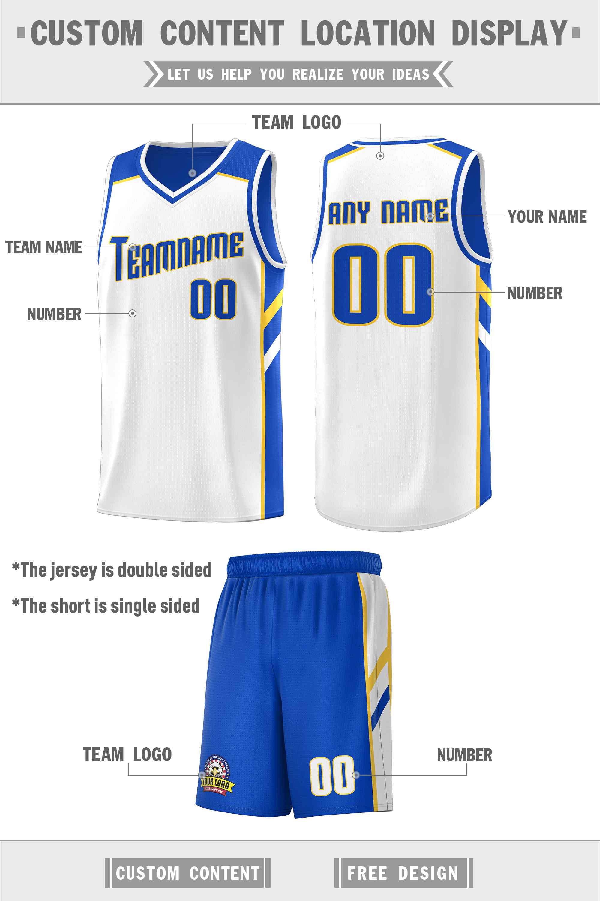 Custom Royal White Double Side Sets Men Basketball Jersey